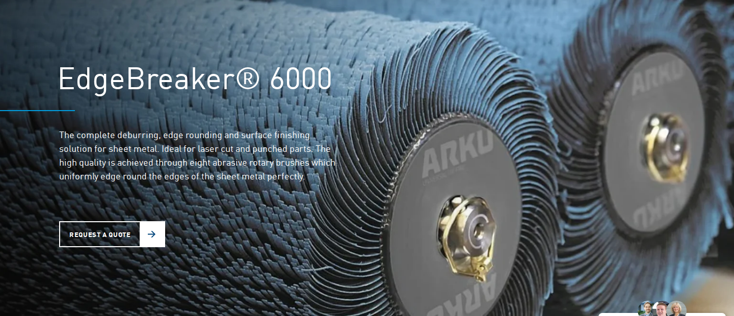 ARKU EdgeBreaker 6000 product page hero with rotary brush unit banner image, product name, and solution tagline