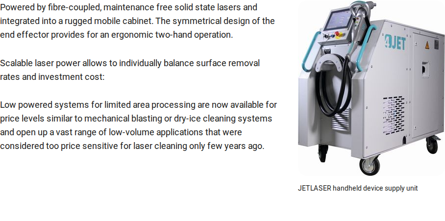 4JET JETLASER news page hero showing the mobile cabinet and handheld fibre-cable cleaning device with product headline