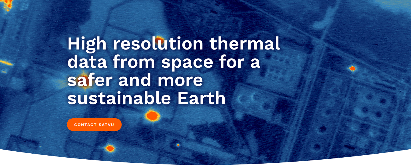 Satellite Vu homepage hero: 'High resolution thermal data from space' headline with HotSat-1 thermal imagery