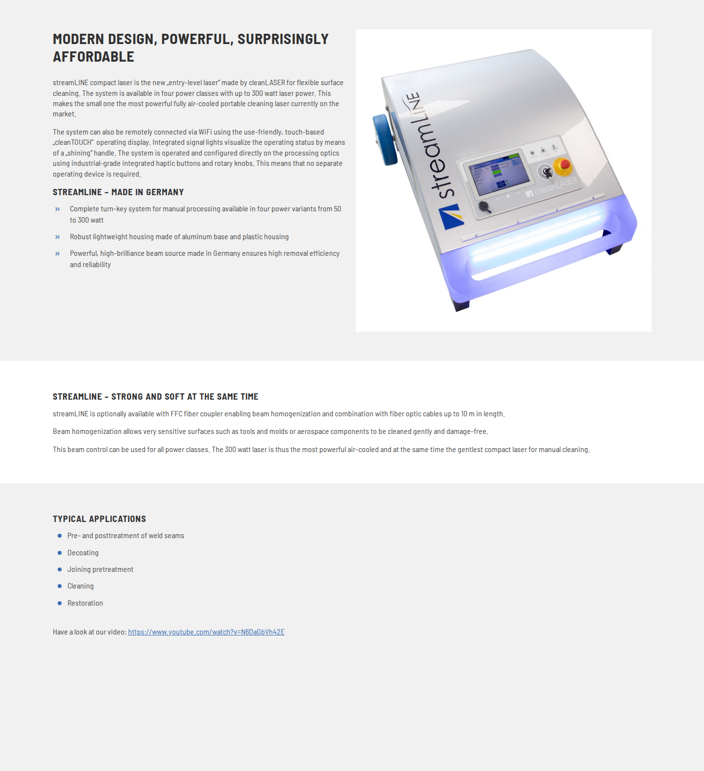 cleanLASER streamLINE compact portable laser unit hero — 'MODERN DESIGN, POWERFUL, SURPRISINGLY AFFORDABLE'