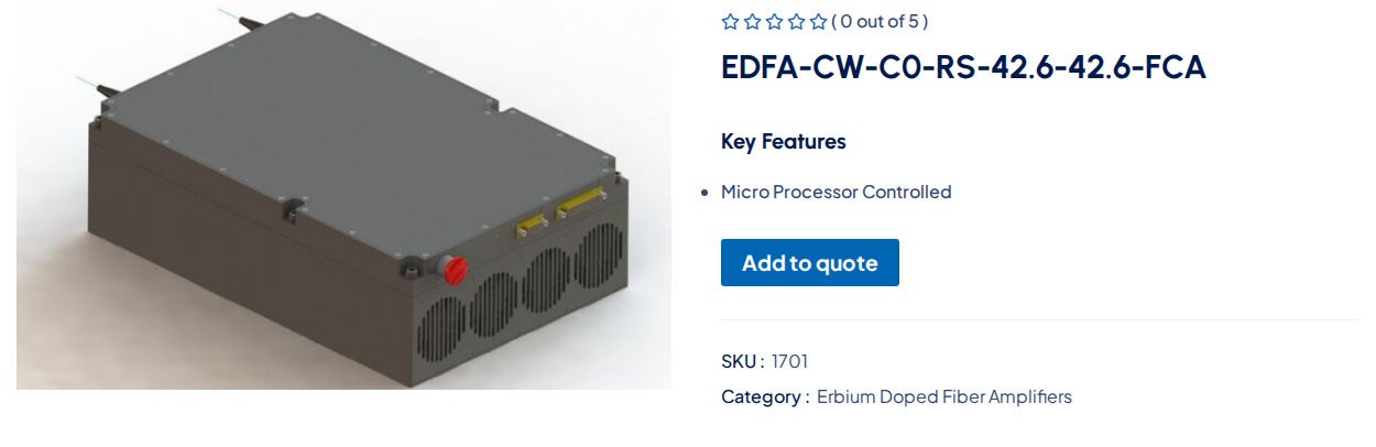 Nuphoton EDFA-CW-C0-RS-42.6-42.6-FCA high-power C-band module product hero with integrated heat sink