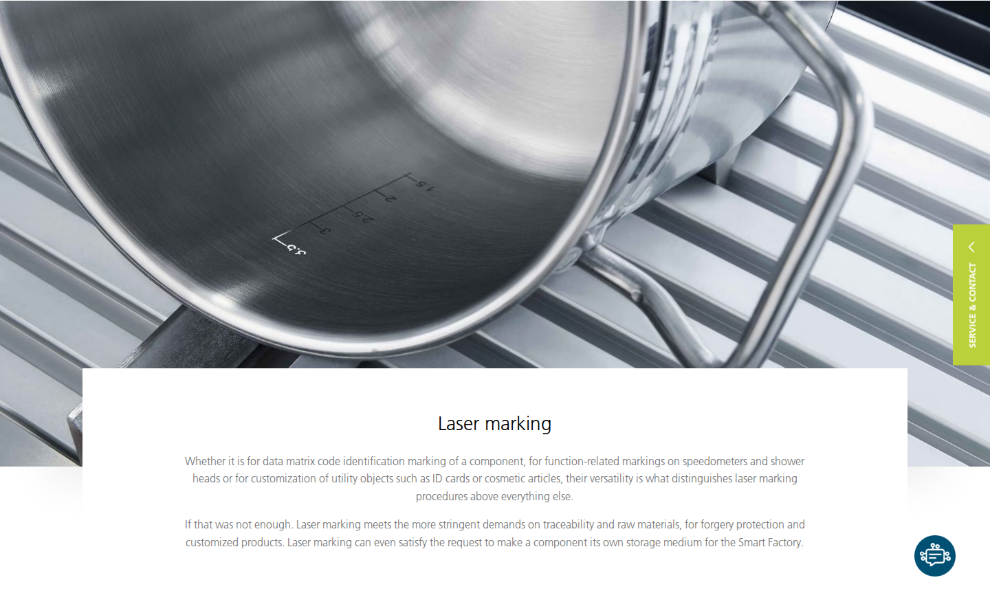 TRUMPF laser marking application page hero — headline and laser system marking a metal part in an industrial setting
