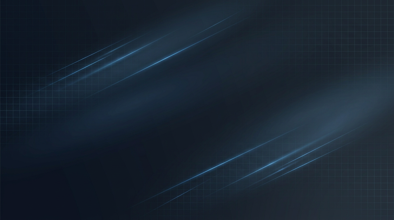 Dark navy and charcoal gradient background with faint geometric grid patterns and delicate electric blue light traces suggesting precision laser technology and industrial workspace.