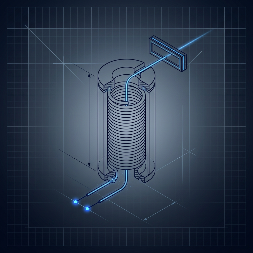 Technical schematic of an EDFA amplifier cross-section showing an erbium-doped fiber coil with pump input points at the base, signal path flowing through the fiber, and a gain-flattening filter stage at the output, rendered in precision engineering diagram style on a dark technical background.