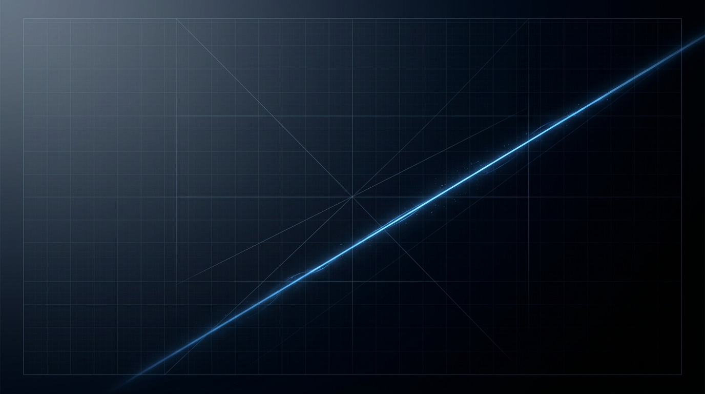 Deep space background with diagonal electric blue laser beam extending from lower-left to upper-right, technical grid lines, and cool navy-to-black gradient suggesting optical ground-station transmission.