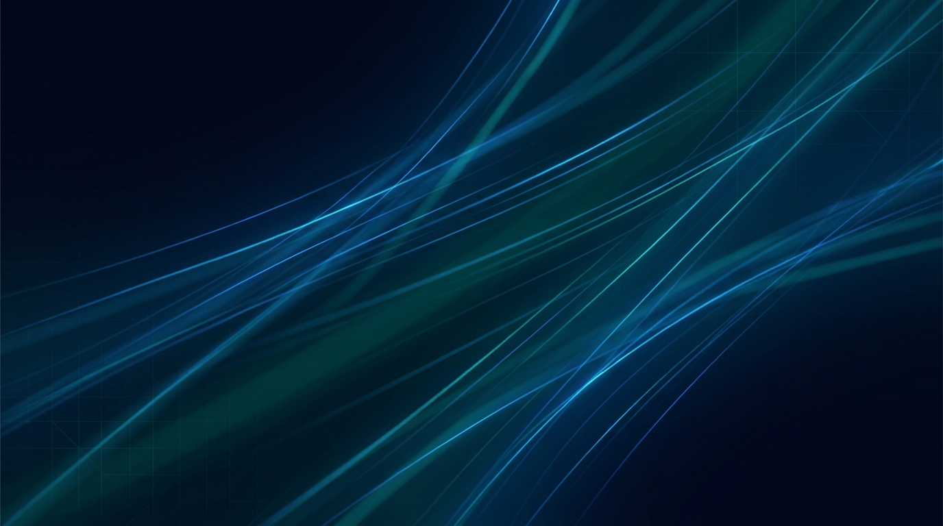 Abstract optical fiber light propagation in deep navy and electric blue, representing C-band and L-band EDFA wavelength transmission with luminous streaks and subtle geometric grid patterns.