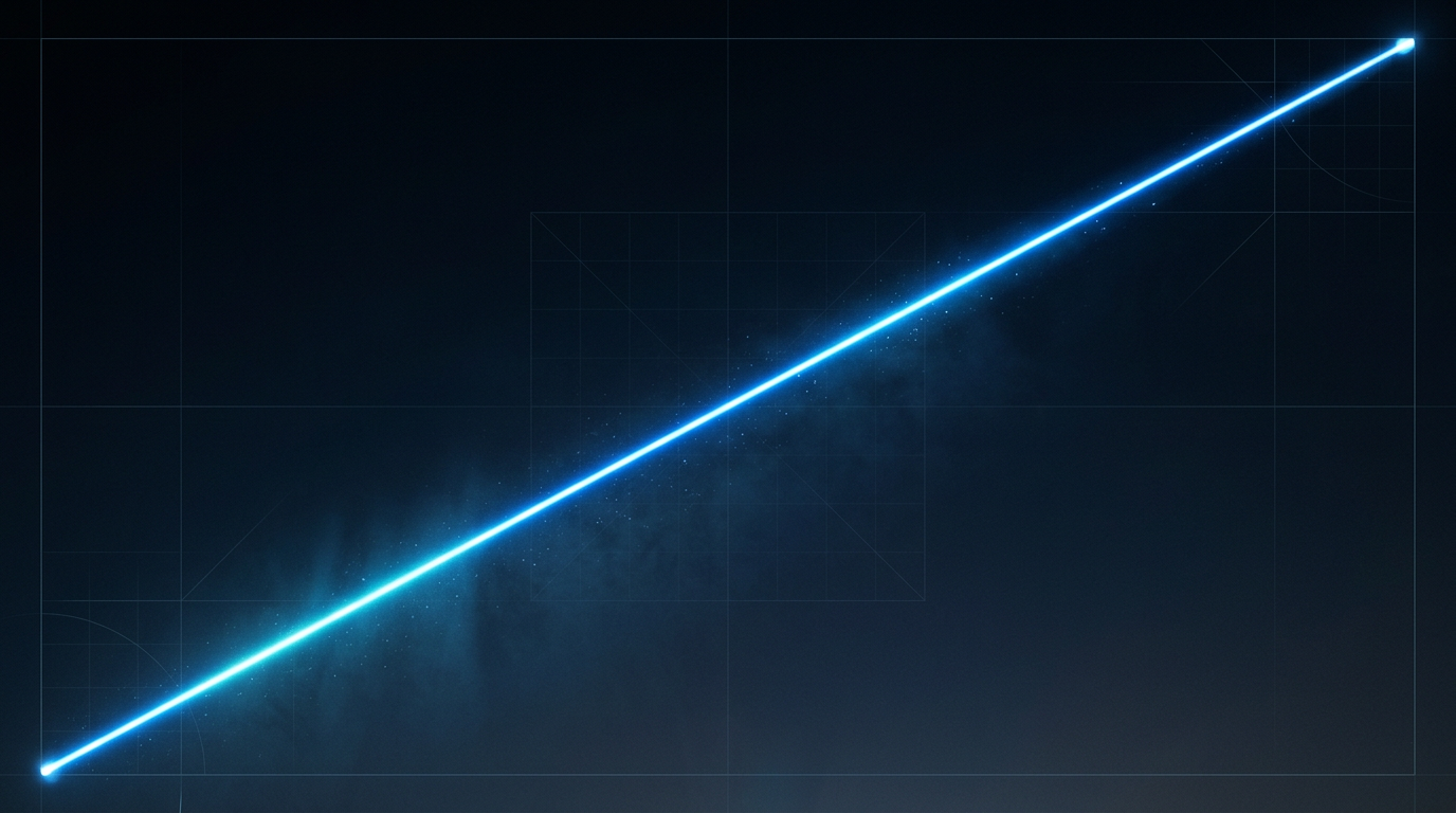 Dark atmospheric scene with brilliant electric blue laser beam traveling diagonally across frame, depicting active free-space optical communications link between distant nodes with volumetric atmospheric scattering.