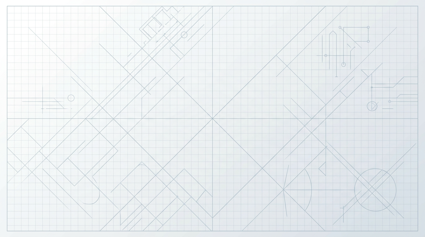 Clean light grey gradient background with faint geometric grid pattern and blue-grey construction lines suggesting technical engineering documentation.