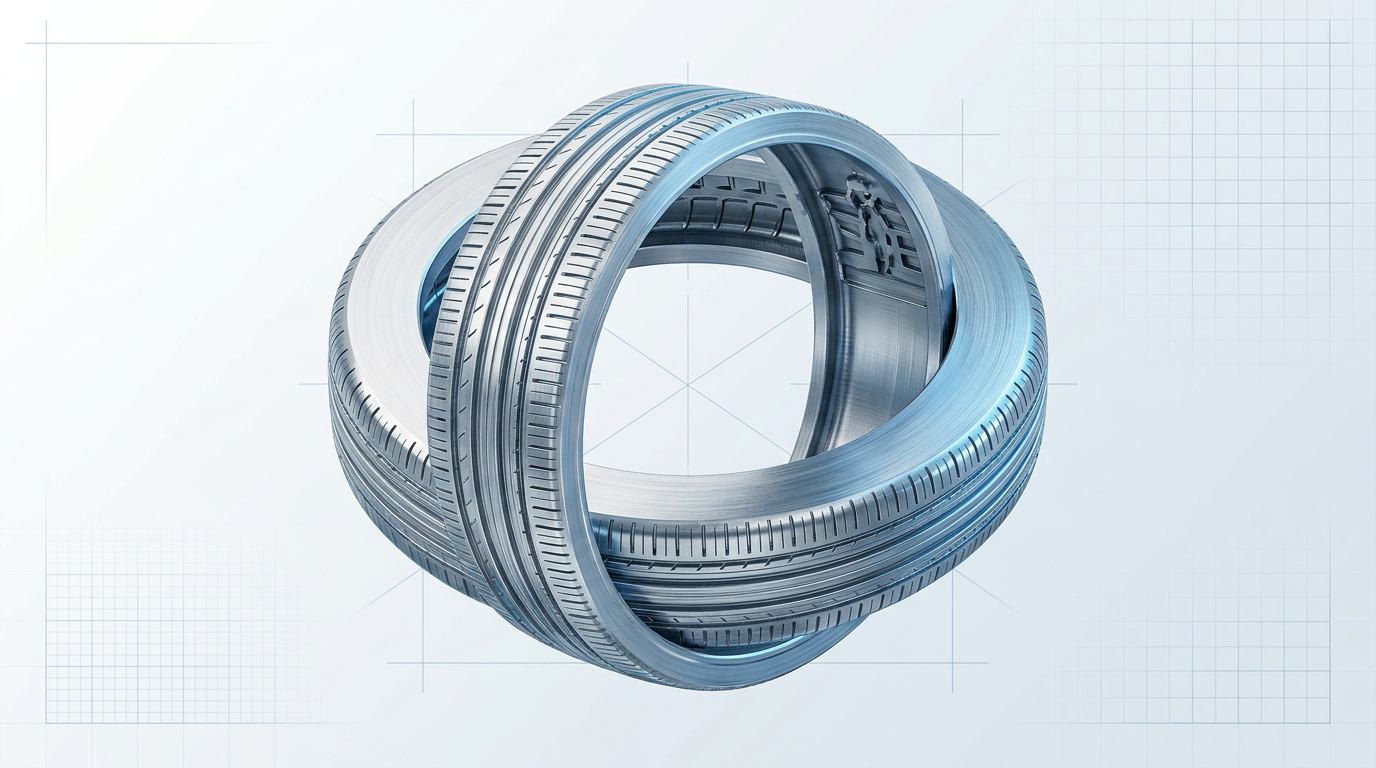 Circular tyre mould segment with intricate vent channels and precision-machined surface detail, rendered clean and residue-free under cool studio lighting.
