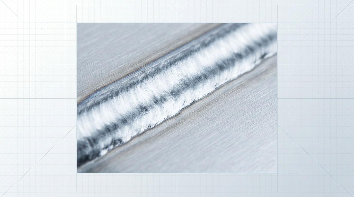 Macro close-up of a freshly laser-cleaned stainless steel weld showing a bright, reflective silver surface with sharp definition and no contamination or scratching.