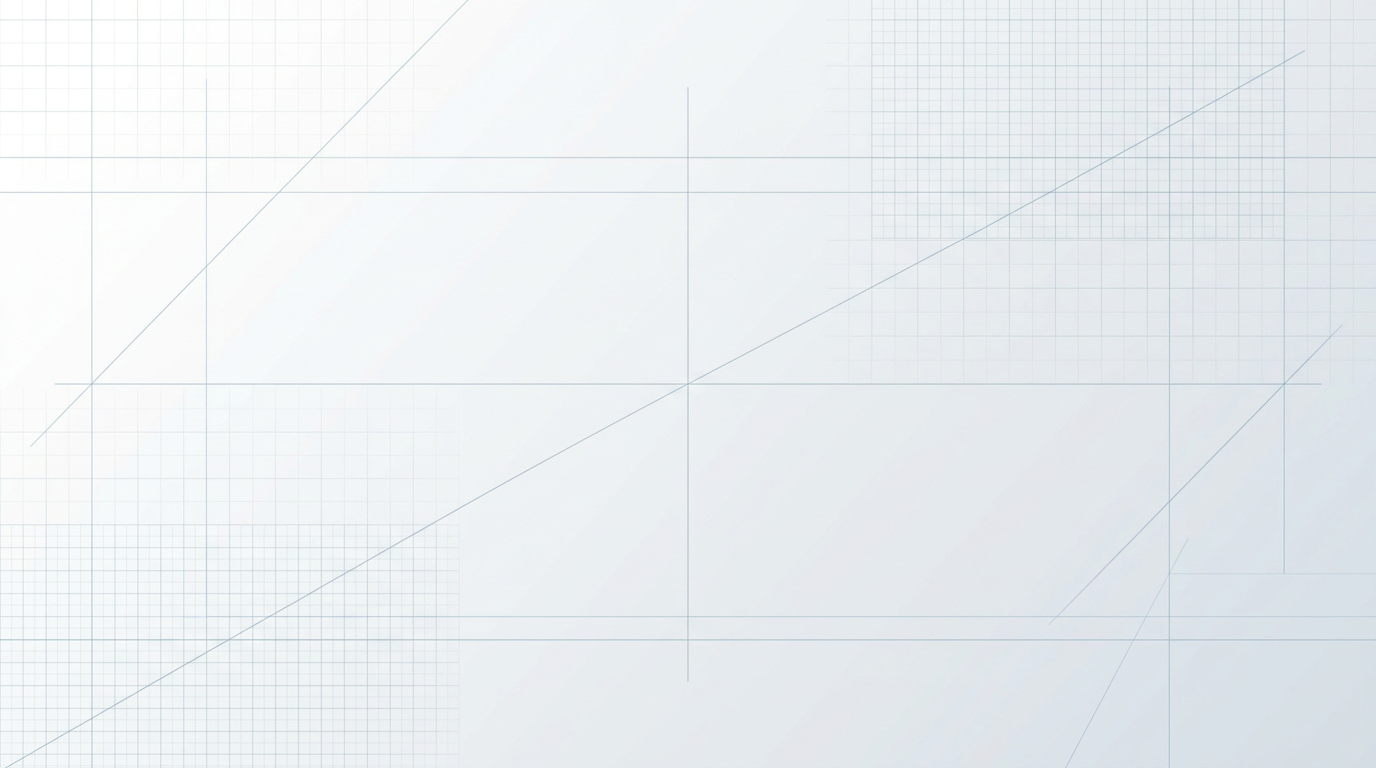 Clean technical workspace with light cool grey gradient background, faint geometric grid pattern, and thin blue-grey construction lines suggesting precision engineering environment.